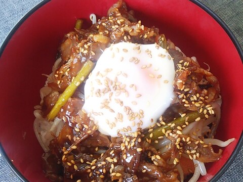 全てレンチンで!豚ビビンバ丼